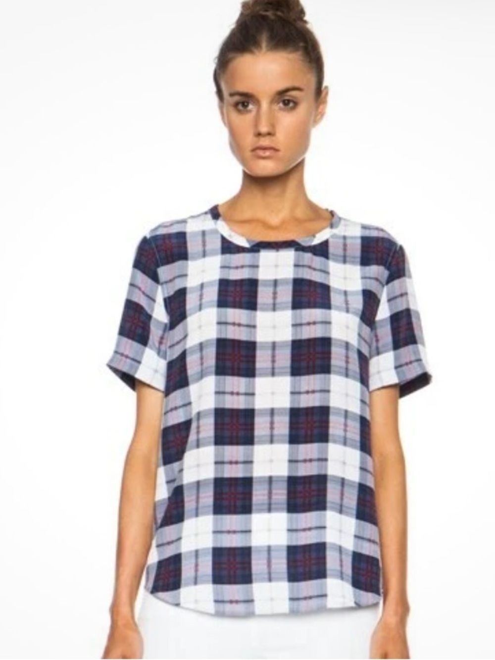 Equipment Riley Audacious Plaid 100% Silk Blouse round hem SMALL S